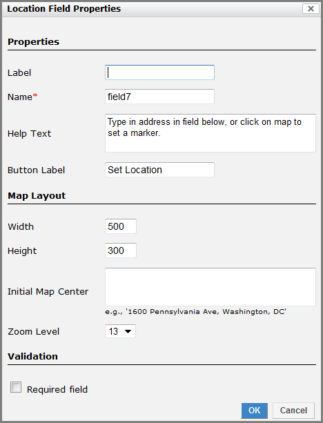 Location Field Properties