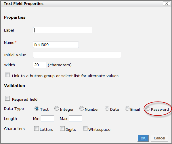 Text Field Password Field Type
